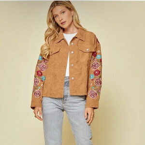Savanna Jane Corduroy Oversized Floral Embroidered Boho Hippie  Jacket
